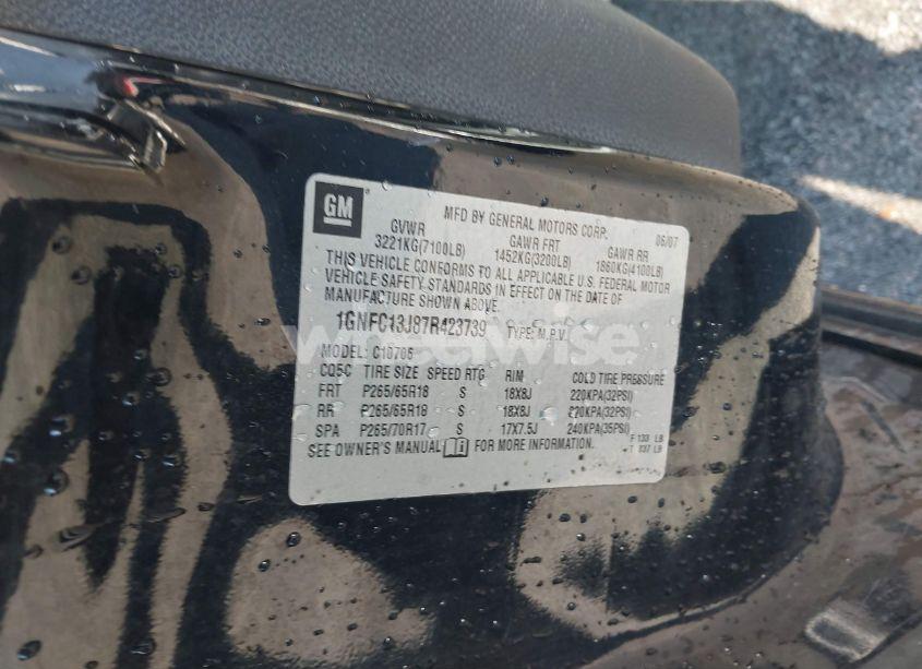 Photo 9 of 2007 Chevrolet Tahoe LT (VIN 1GNFC13J87R423739)