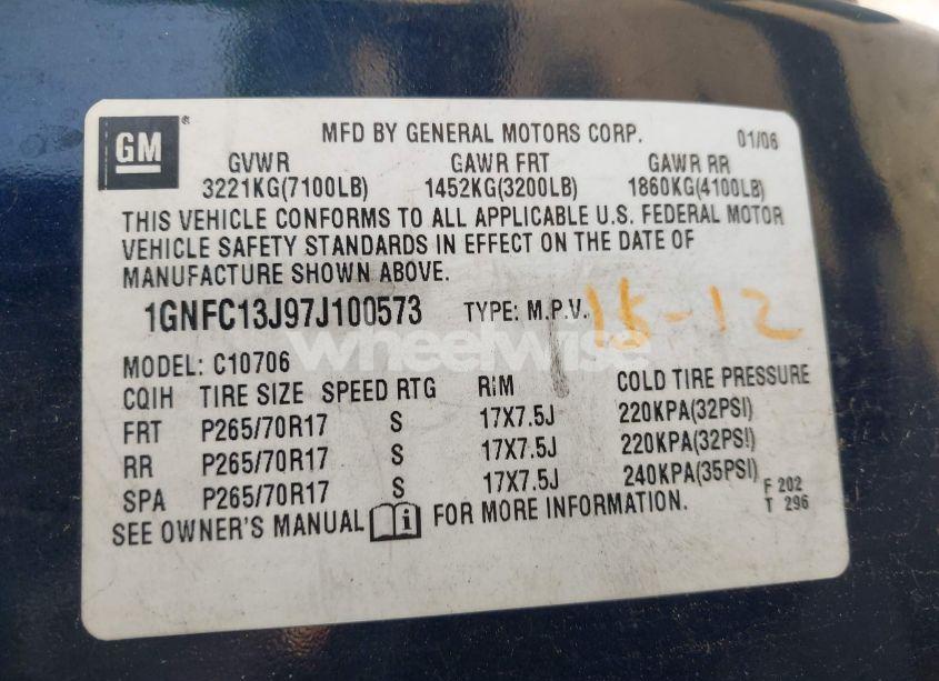 Photo 9 of 2007 Chevrolet Tahoe LS (VIN 1GNFC13J97J100573)