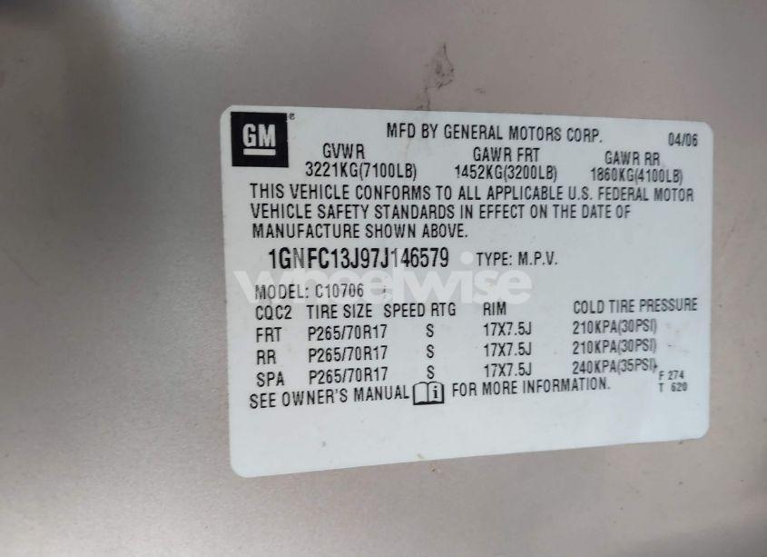 Photo 9 of 2007 Chevrolet Tahoe LT (VIN 1GNFC13J97J146579)