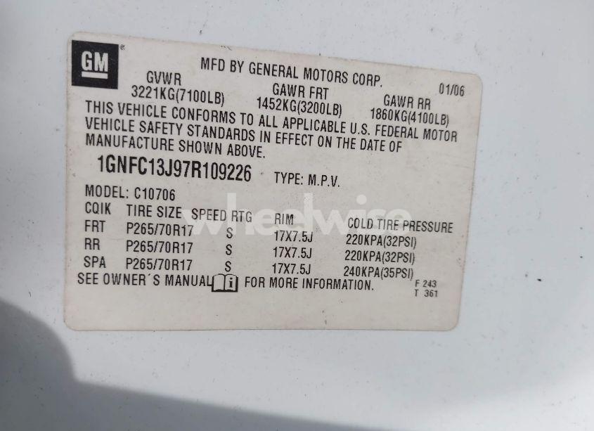 Photo 9 of 2007 Chevrolet Tahoe LT (VIN 1GNFC13J97R109226)