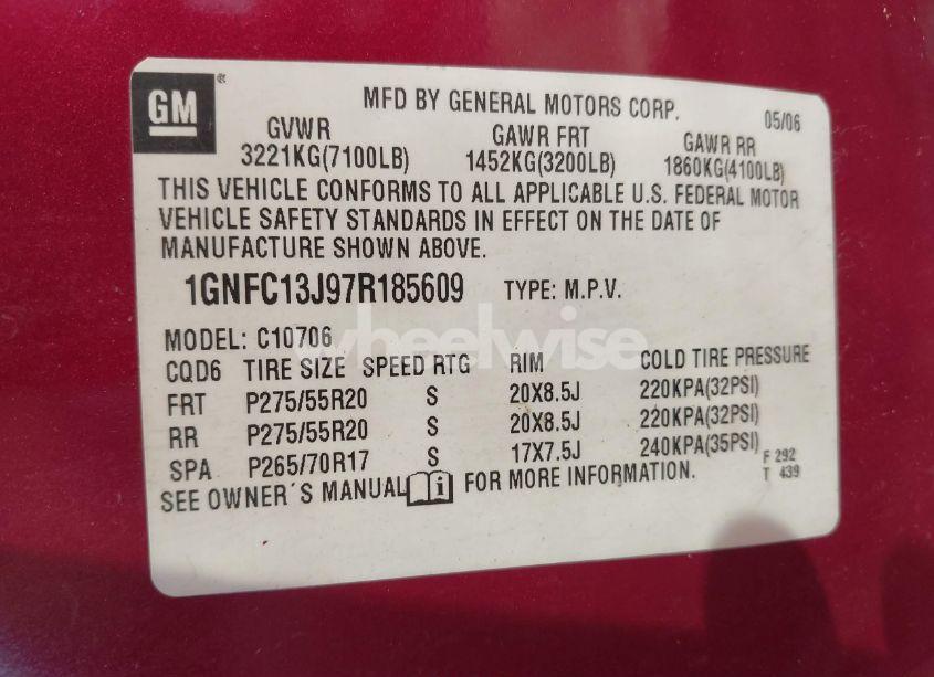 Photo 9 of 2007 Chevrolet Tahoe LTZ (VIN 1GNFC13J97R185609)