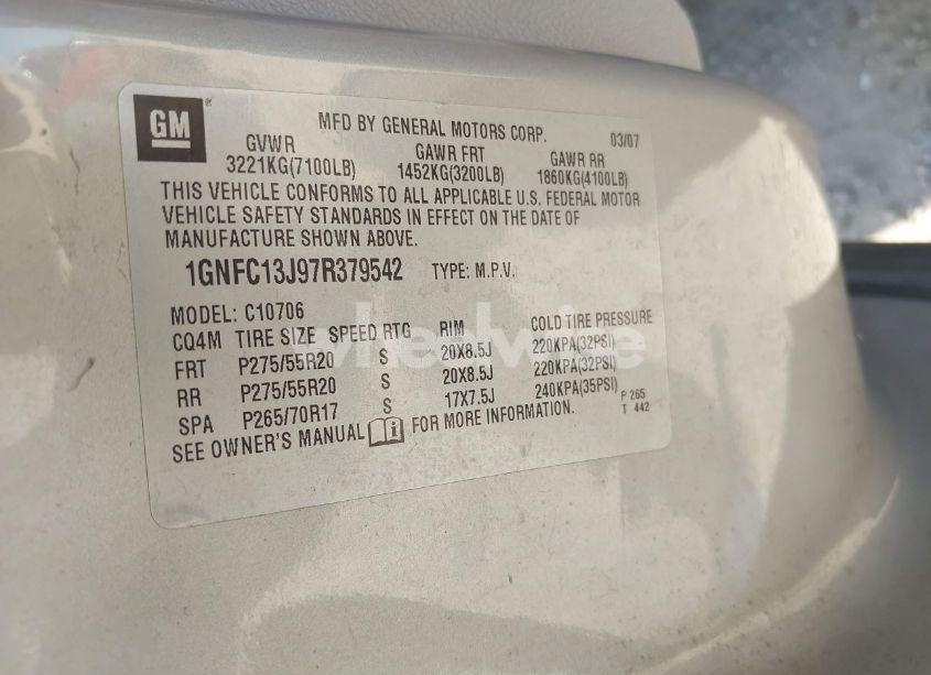 Photo 9 of 2007 Chevrolet Tahoe LTZ (VIN 1GNFC13J97R379542)