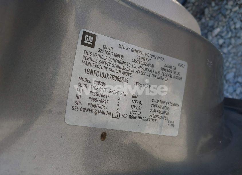 Photo 9 of 2007 Chevrolet Tahoe LT (VIN 1GNFC13JX7R365648)