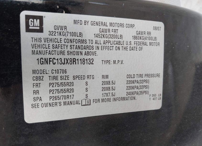 Photo 9 of 2008 Chevrolet Tahoe LTZ (VIN 1GNFC13JX8R118132)