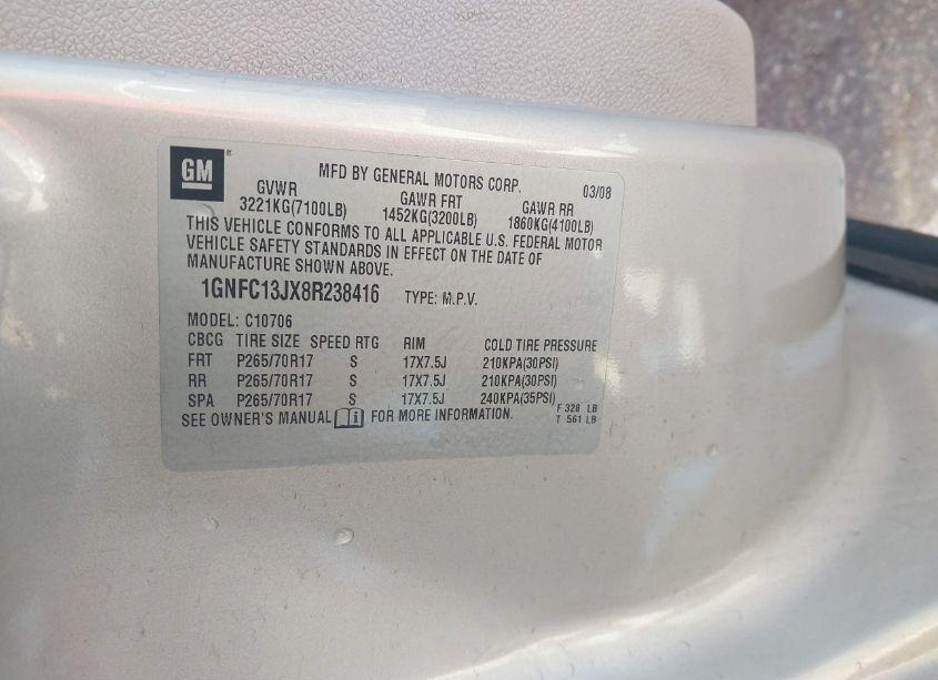 Photo 9 of 2008 Chevrolet Tahoe LT (VIN 1GNFC13JX8R238416)