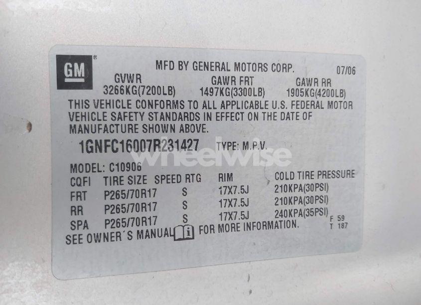 Photo 9 of 2007 Chevrolet Suburban 1500 LS (VIN 1GNFC16007R231427)