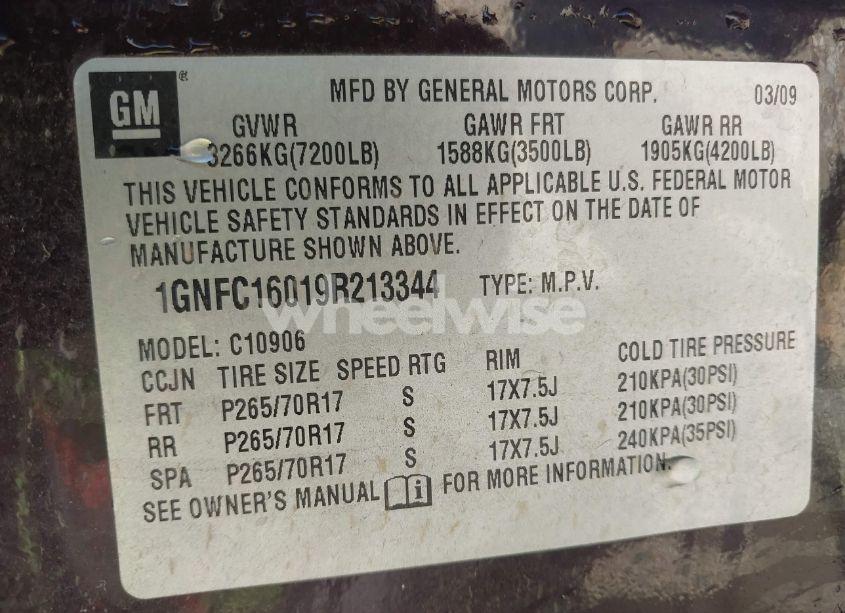 Photo 9 of 2009 Chevrolet Suburban 1500 LS (VIN 1GNFC16019R213344)