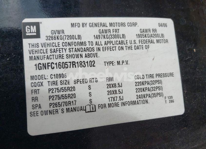 Photo 9 of 2007 Chevrolet Suburban 1500 LTZ (VIN 1GNFC16057R183102)