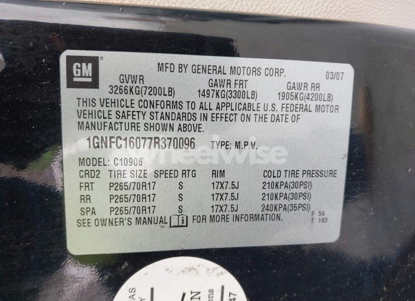 Photo 9 of 2007 Chevrolet Suburban 1500 LS (VIN 1GNFC16077R370096)