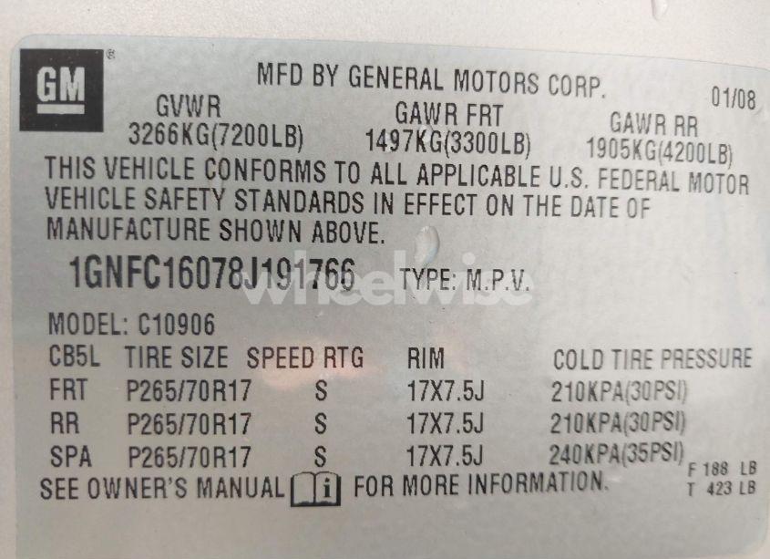 Photo 9 of 2008 Chevrolet Suburban 1500 LT (VIN 1GNFC16078J191766)