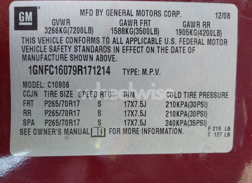 Photo 9 of 2009 Chevrolet Suburban 1500 LS (VIN 1GNFC16079R171214)