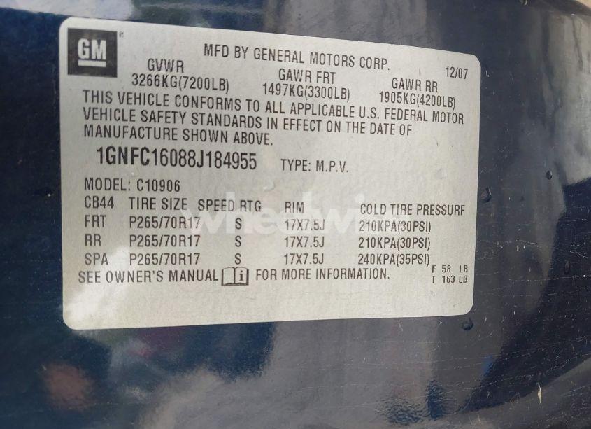 Photo 9 of 2008 Chevrolet Suburban 1500 COMMERCIAL FLEET (VIN 1GNFC16088J184955)