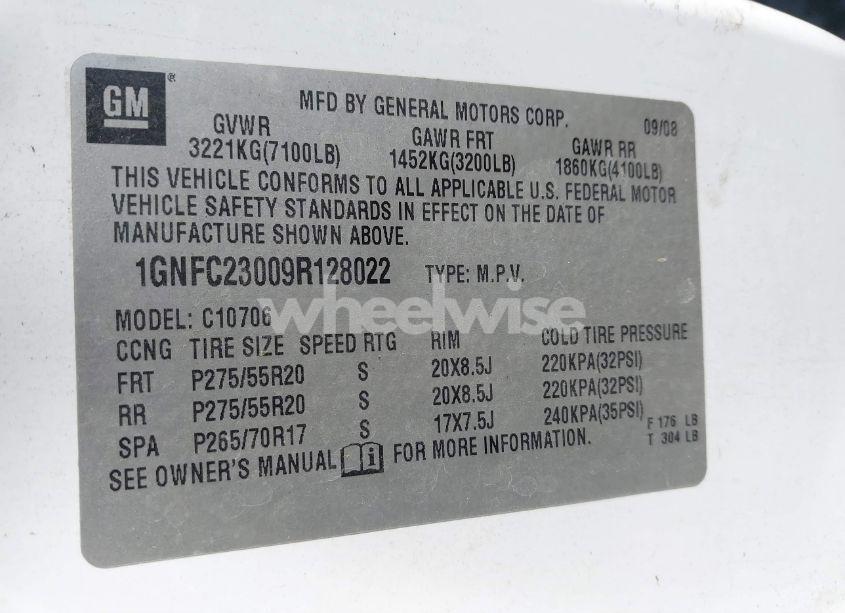 Photo 9 of 2009 Chevrolet Tahoe LT2 (VIN 1GNFC23009R128022)
