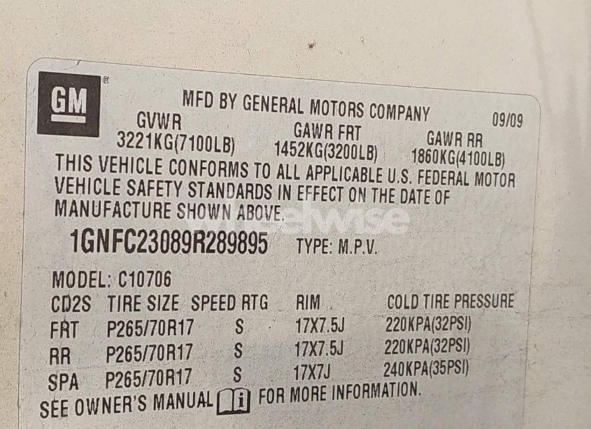 Photo 9 of 2009 Chevrolet Tahoe LT2 (VIN 1GNFC23089R289895)