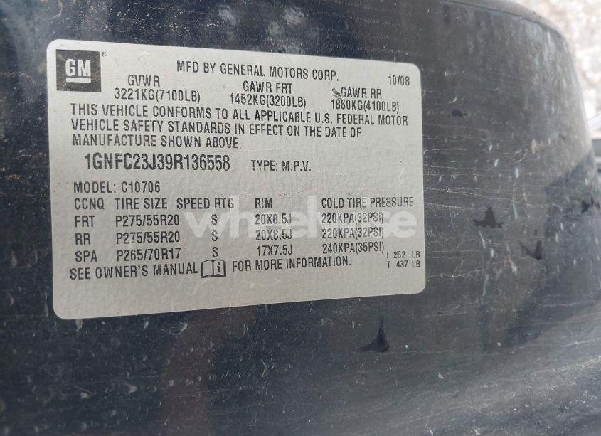 Photo 9 of 2009 Chevrolet Tahoe LT1 (VIN 1GNFC23J39R136558)