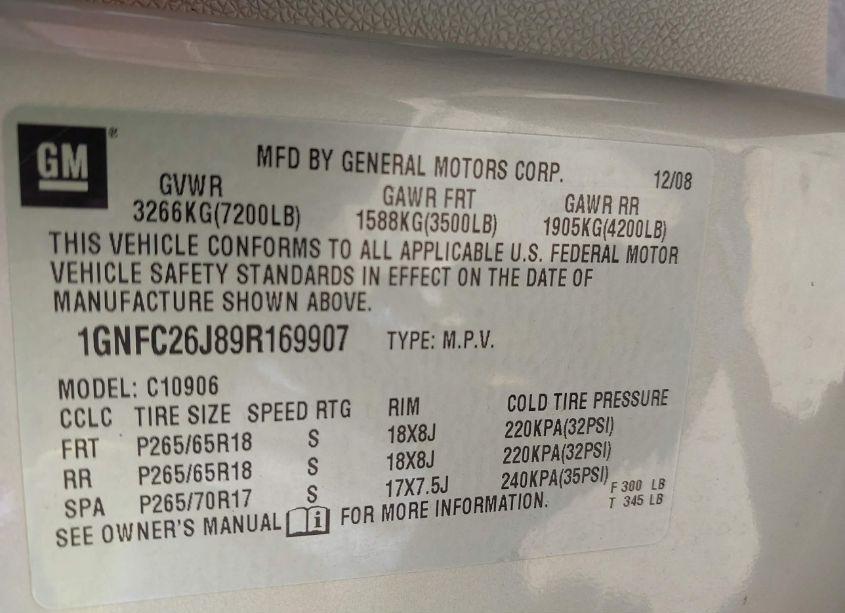 Photo 9 of 2009 Chevrolet Suburban 1500 LT2 (VIN 1GNFC26J89R169907)