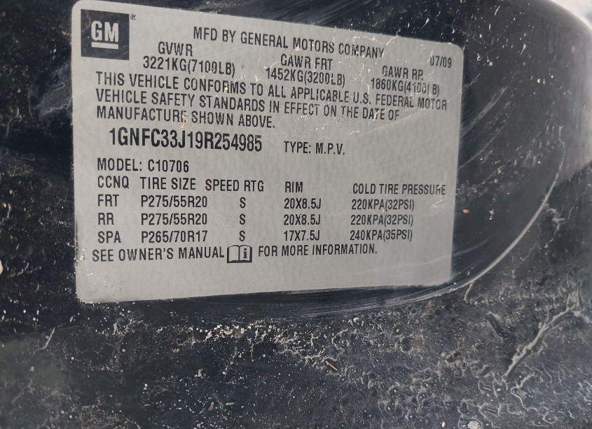 Photo 9 of 2009 Chevrolet Tahoe LTZ (VIN 1GNFC33J19R254985)