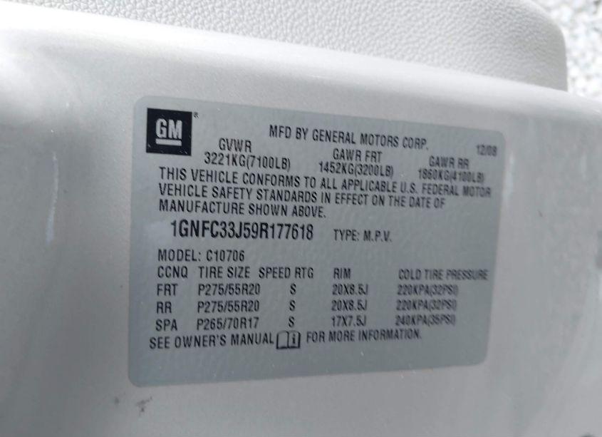 Photo 9 of 2009 Chevrolet Tahoe LTZ (VIN 1GNFC33J59R177618)