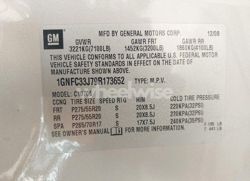 Photo 9 of 2009 Chevrolet Tahoe LTZ (VIN 1GNFC33J79R173652)