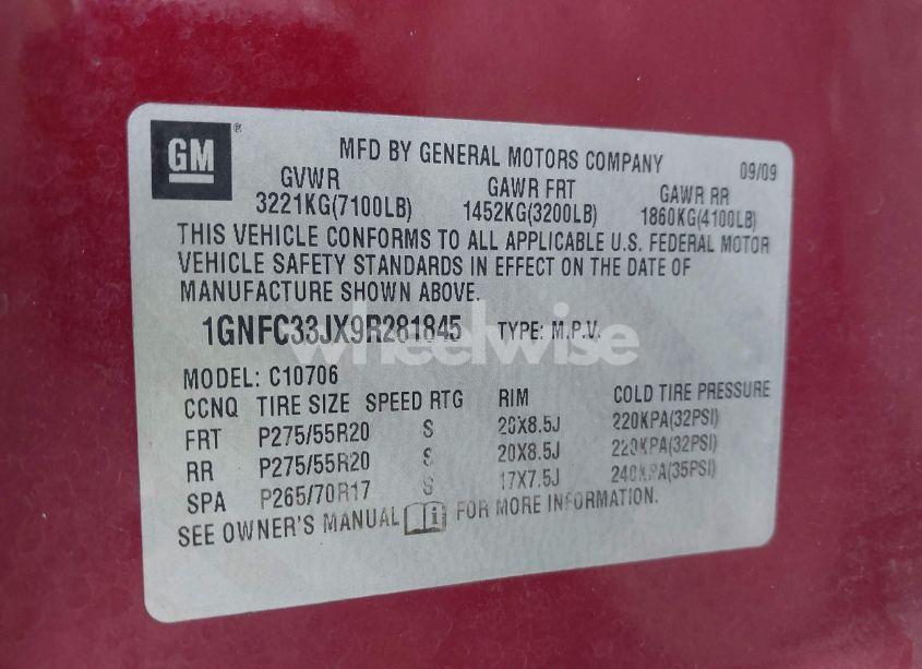 Photo 9 of 2009 Chevrolet Tahoe LTZ (VIN 1GNFC33JX9R281845)