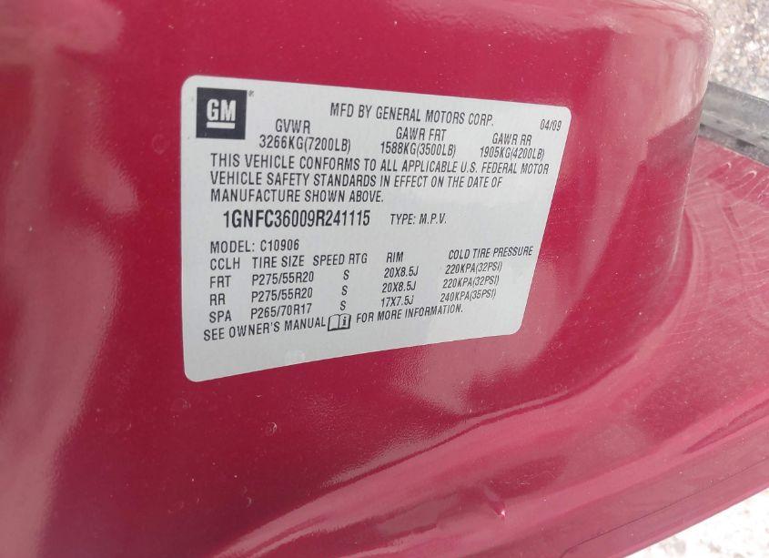 Photo 9 of 2009 Chevrolet Suburban 1500 LTZ (VIN 1GNFC36009R241115)