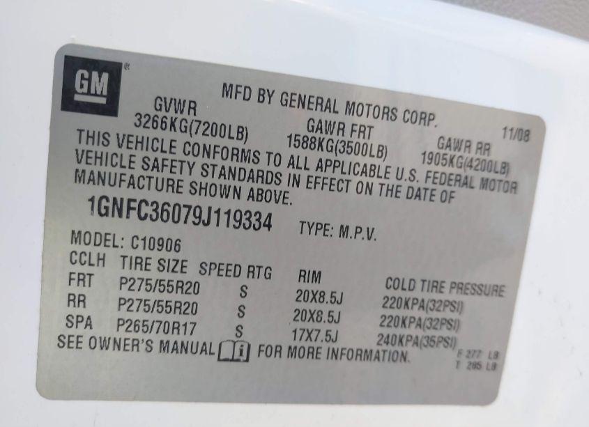 Photo 9 of 2009 Chevrolet Suburban 1500 LTZ (VIN 1GNFC36079J119334)