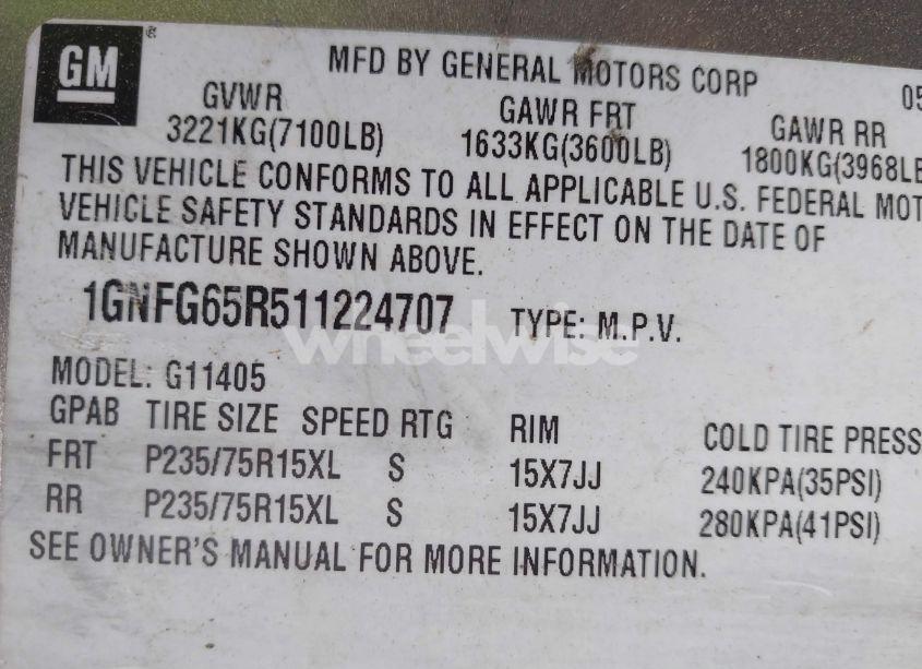 Photo 9 of 2001 Chevrolet Express LT (VIN 1GNFG65R511224707)