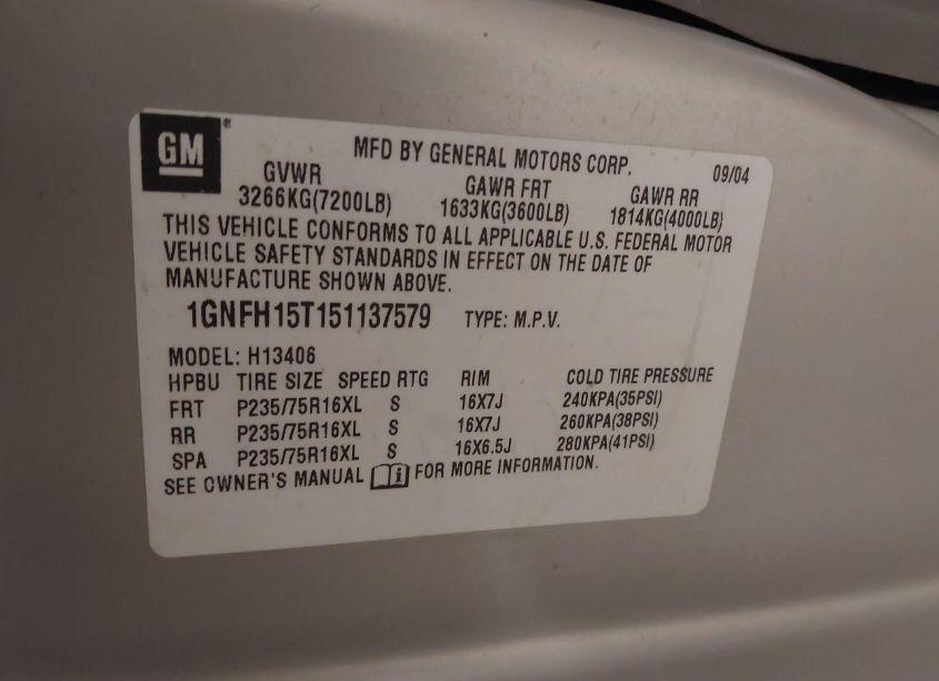 Photo 9 of 2005 Chevrolet Express (VIN 1GNFH15T151137579)