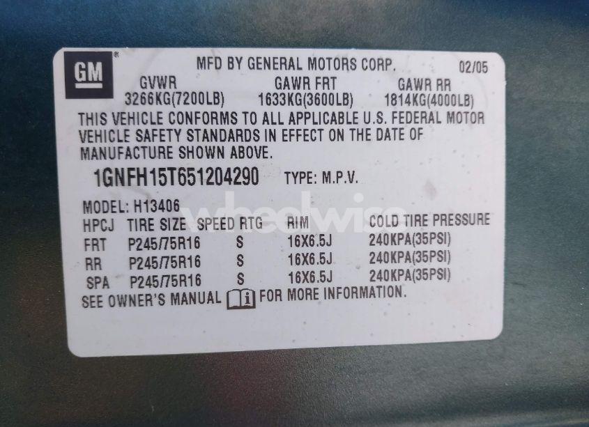 Photo 9 of 2005 Chevrolet Express (VIN 1GNFH15T651204290)