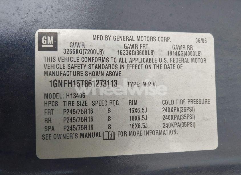 Photo 9 of 2006 Chevrolet Express LS (VIN 1GNFH15T861273113)