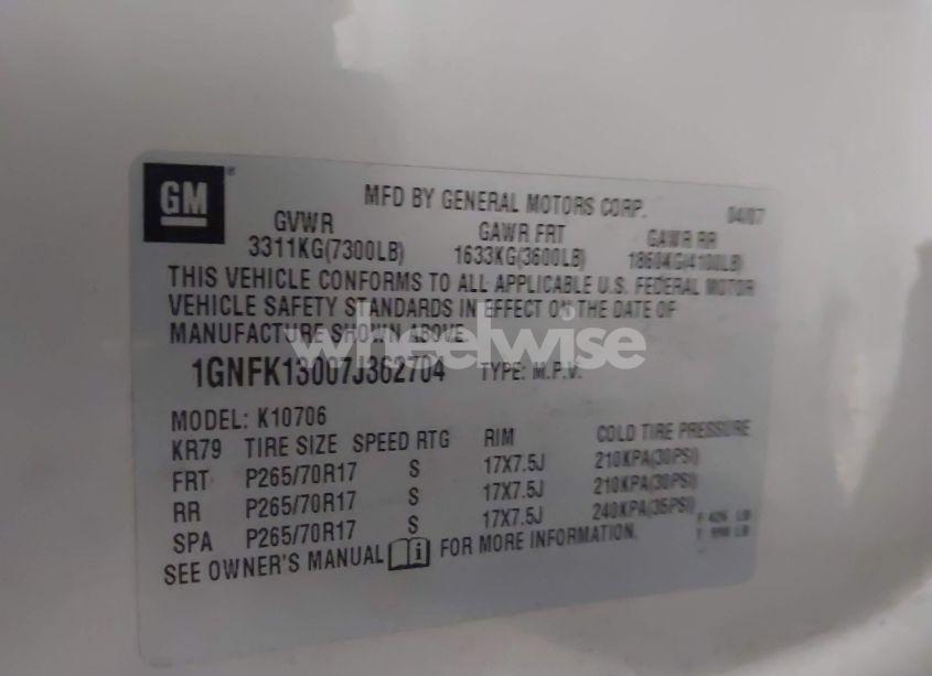 Photo 9 of 2007 Chevrolet Tahoe COMMERCIAL FLEET (VIN 1GNFK13007J362704)