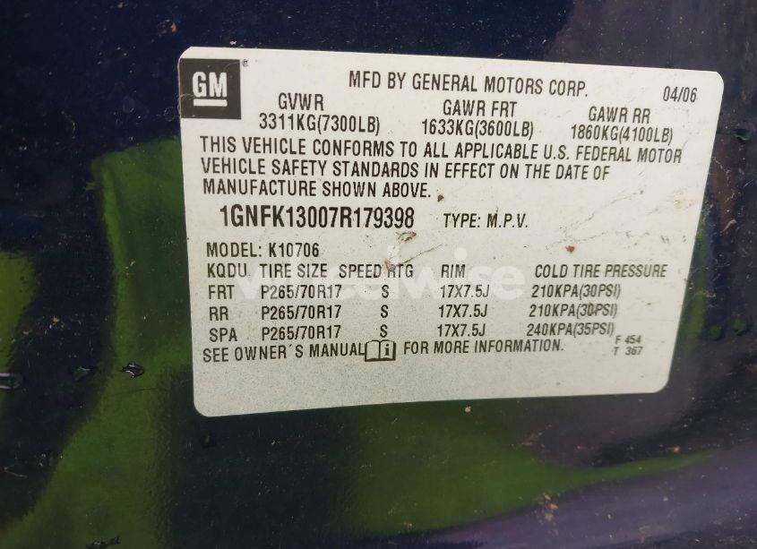 Photo 9 of 2007 Chevrolet Tahoe LT (VIN 1GNFK13007R179398)