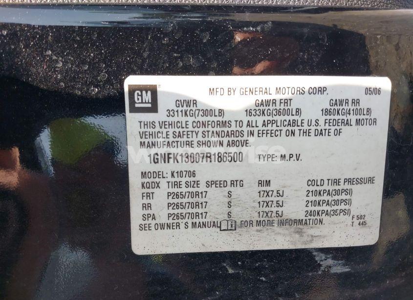 Photo 9 of 2007 Chevrolet Tahoe LT (VIN 1GNFK13007R186500)