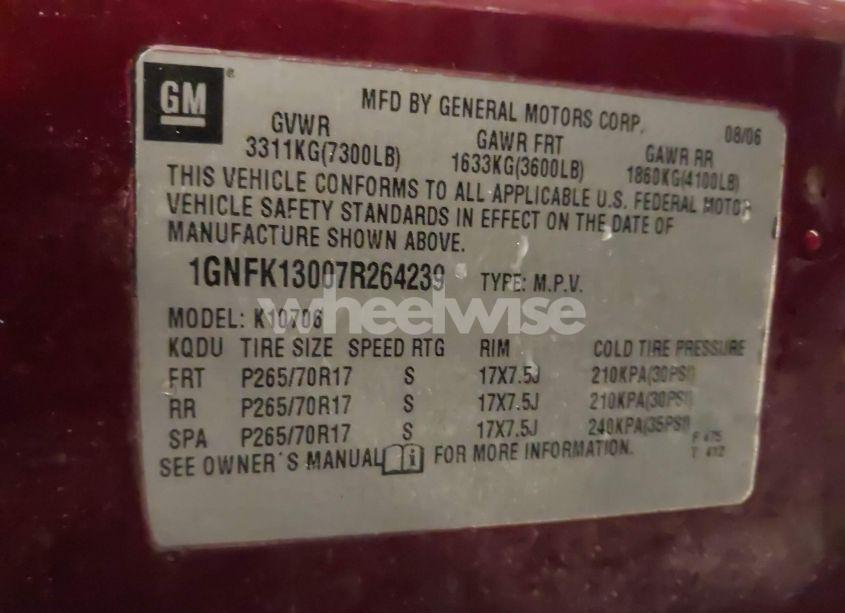 Photo 9 of 2007 Chevrolet Tahoe LT (VIN 1GNFK13007R264239)