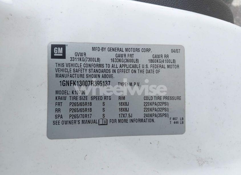 Photo 9 of 2007 Chevrolet Tahoe LT (VIN 1GNFK13007R395137)