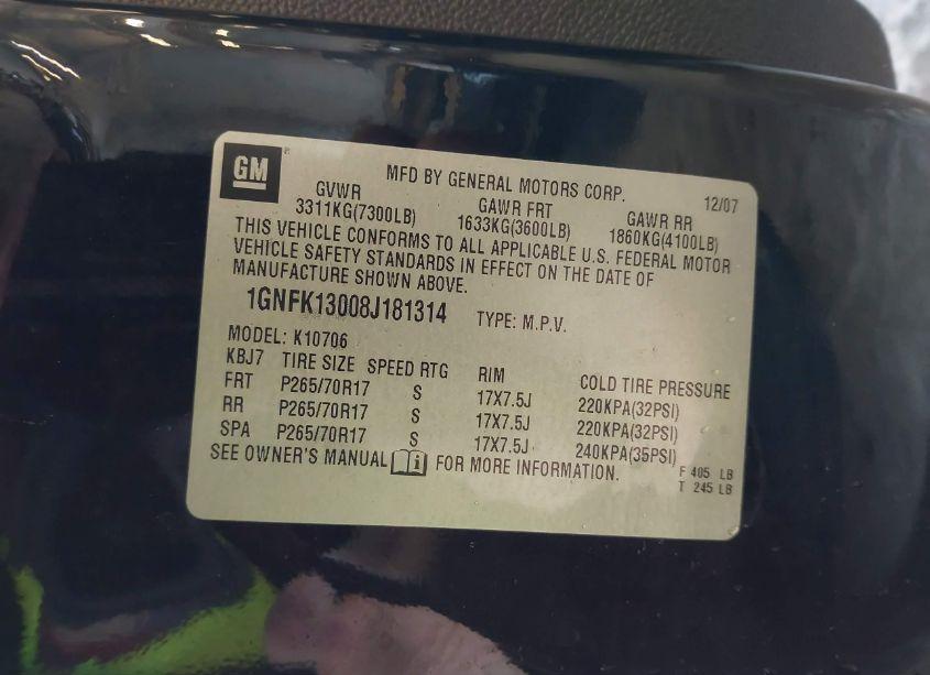 Photo 9 of 2008 Chevrolet Tahoe LS (VIN 1GNFK13008J181314)