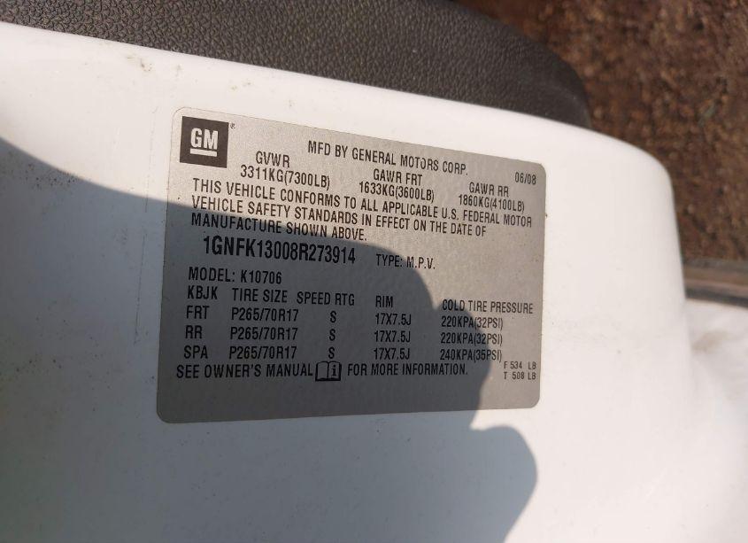 Photo 9 of 2008 Chevrolet Tahoe LT (VIN 1GNFK13008R273914)