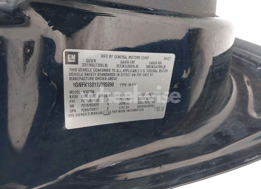 Photo 9 of 2007 Chevrolet Tahoe LTZ (VIN 1GNFK13017J385098)