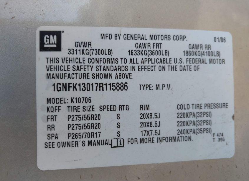 Photo 9 of 2007 Chevrolet Tahoe LTZ (VIN 1GNFK13017R115886)