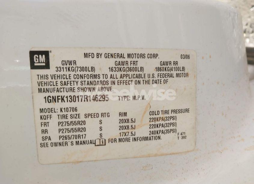 Photo 9 of 2007 Chevrolet Tahoe LTZ (VIN 1GNFK13017R146295)