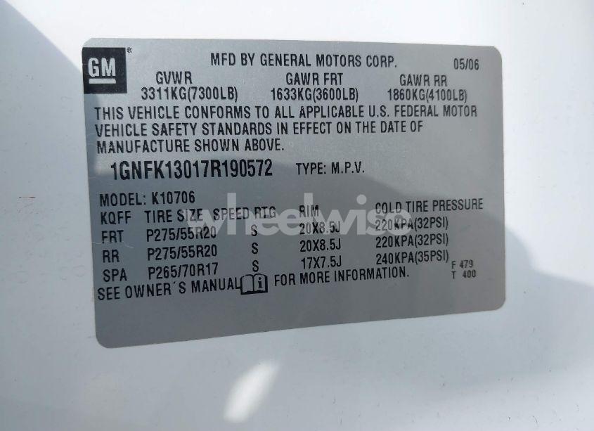 Photo 9 of 2007 Chevrolet Tahoe LTZ (VIN 1GNFK13017R190572)