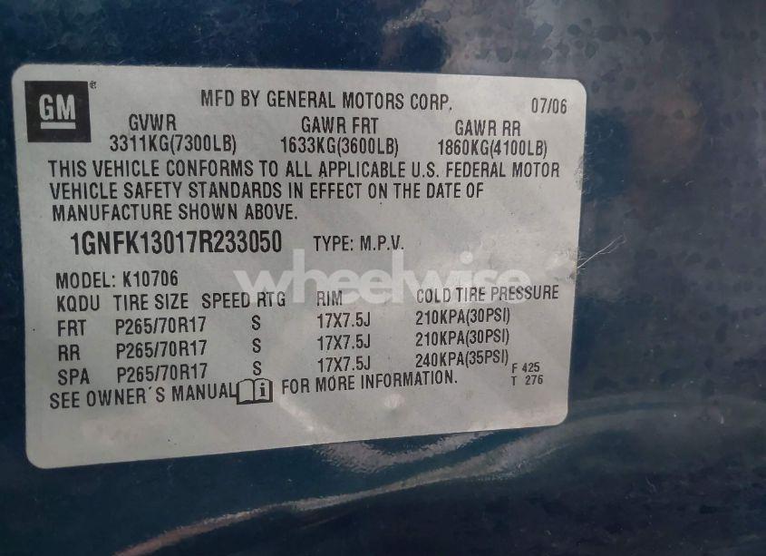 Photo 9 of 2007 Chevrolet Tahoe LT (VIN 1GNFK13017R233050)