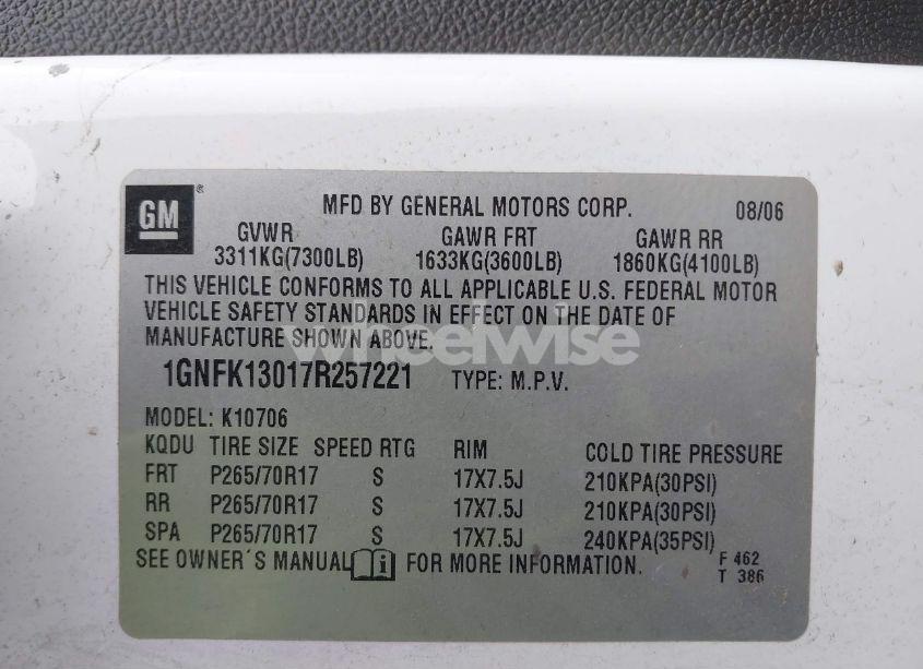 Photo 9 of 2007 Chevrolet Tahoe LT (VIN 1GNFK13017R257221)