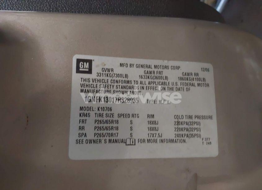 Photo 9 of 2007 Chevrolet Tahoe LT (VIN 1GNFK13017R328935)