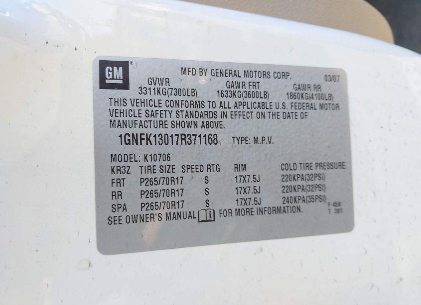 Photo 9 of 2007 Chevrolet Tahoe LT (VIN 1GNFK13017R371168)