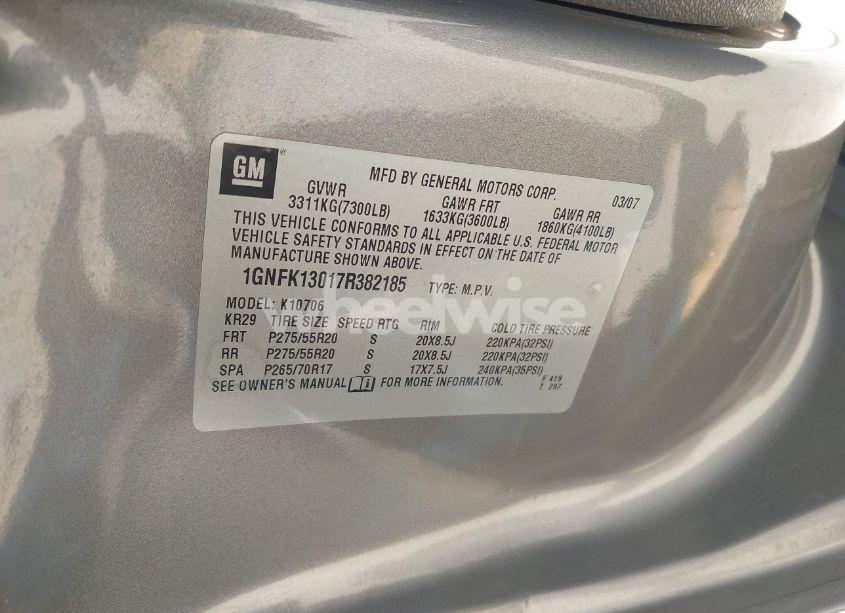 Photo 9 of 2007 Chevrolet Tahoe LT (VIN 1GNFK13017R382185)