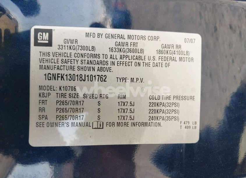 Photo 9 of 2008 Chevrolet Tahoe LT (VIN 1GNFK13018J101762)