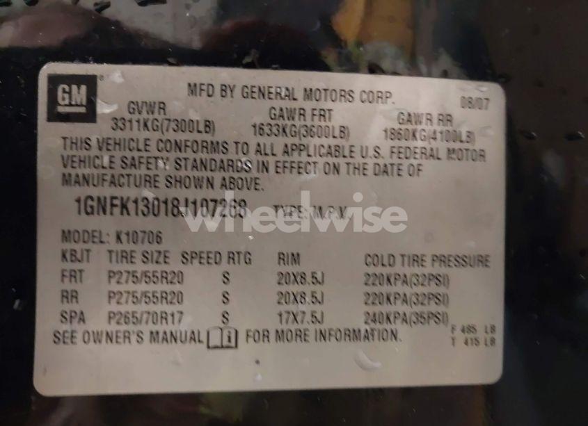 Photo 9 of 2008 Chevrolet Tahoe LTZ (VIN 1GNFK13018J107268)