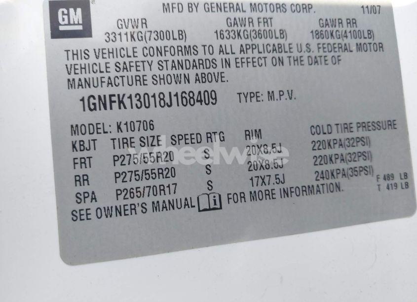 Photo 9 of 2008 Chevrolet Tahoe LTZ (VIN 1GNFK13018J168409)