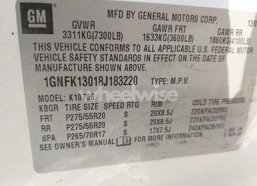 Photo 9 of 2008 Chevrolet Tahoe LT (VIN 1GNFK13018J183220)